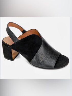 Gentle Souls Black Charlene Hooded Slingback Leather Block Heel Sandal